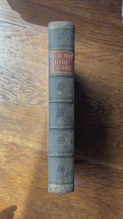 XL "The Adventures of Oliver Twist and Martin Chuzzlewit" Black Half Leather Book