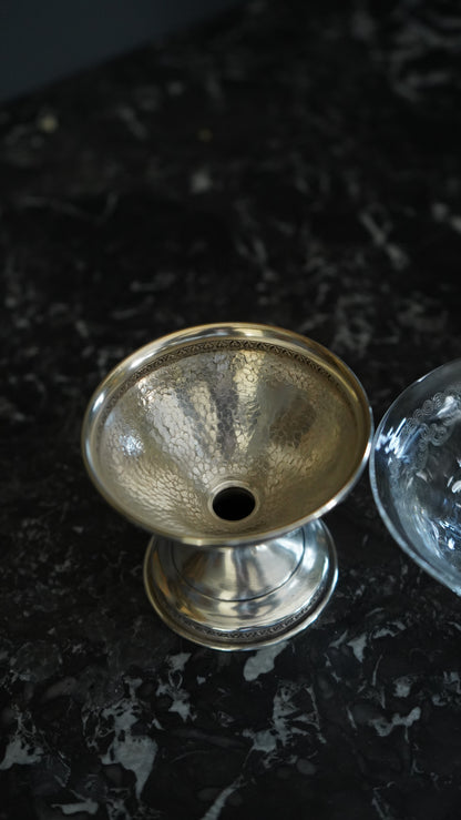 Set of 6 Sterling Silver & Etched Glass Dessert Cups