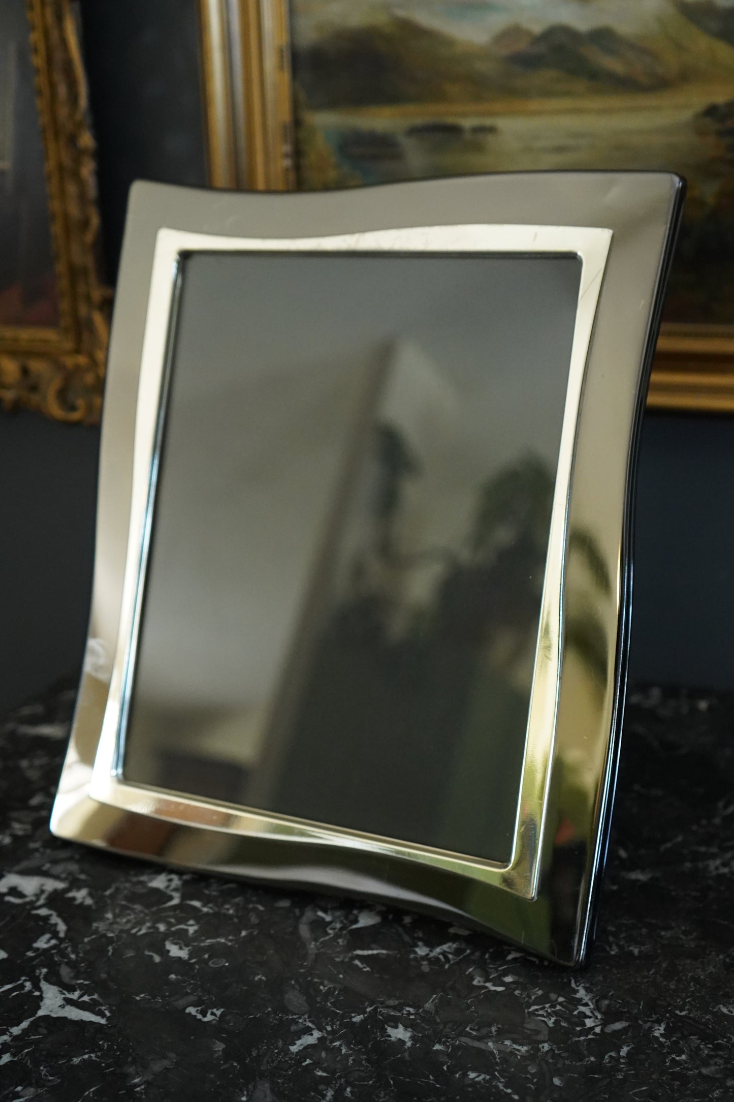Late 20th Century Modernist Silver Plated Picture Frame with Curved Wave Design, Carr Silver-Plated Frame