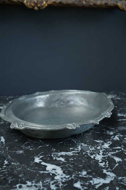 Antique European Pewter Dish with Crown & Fleur-de-Lis Hallmark