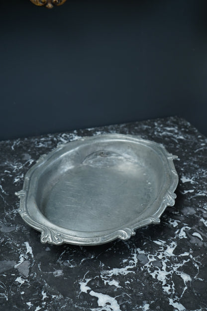 Antique European Pewter Dish with Crown & Fleur-de-Lis Hallmark