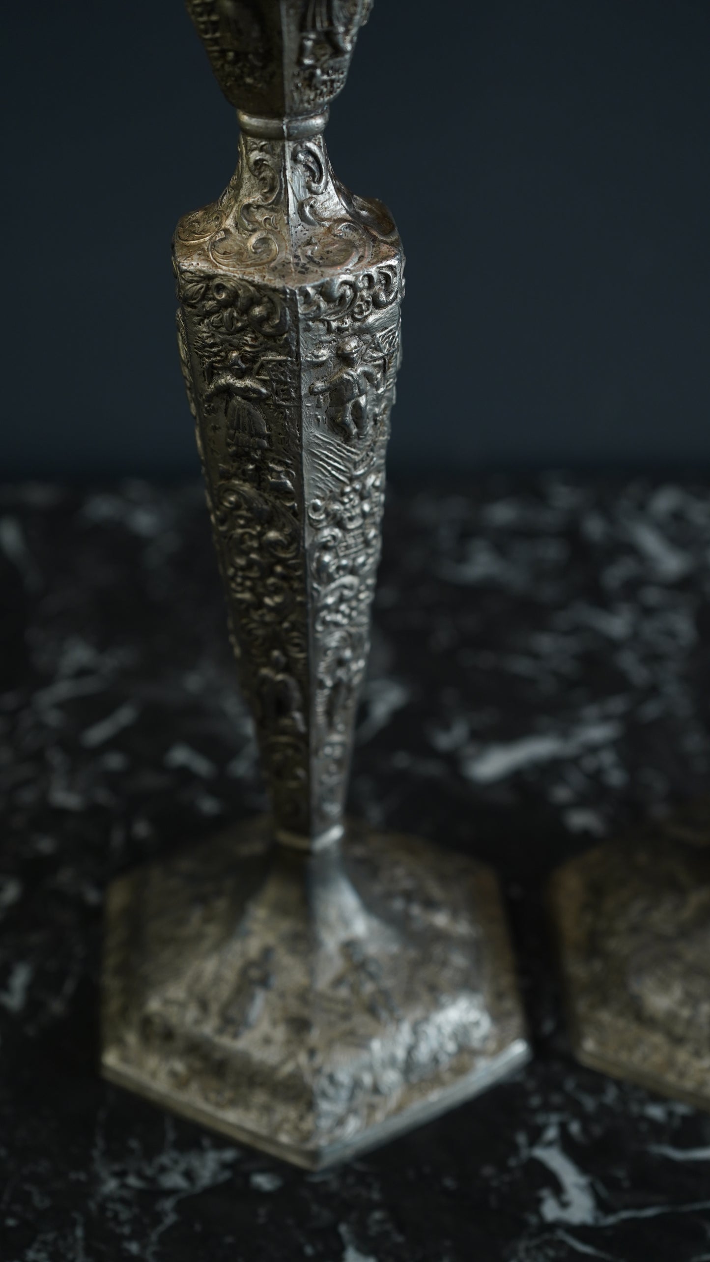 Pair of Weidlich Brothers Dutch Windmill Repoussee Silver Plated Candleholders, Pair of Vintage Silver-Plated Candlestick Holders